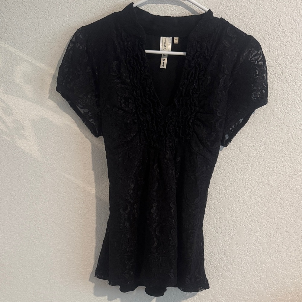 Black Lace Women's Top with Tie Back